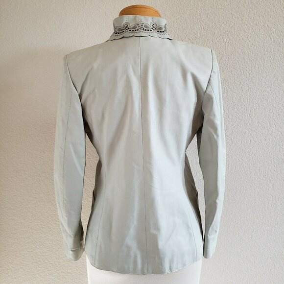 RARE Vera Pelle Lasercut Side Panel Real Soft Leather Collared Seafoam Jacket S* - Picture 5 of 10